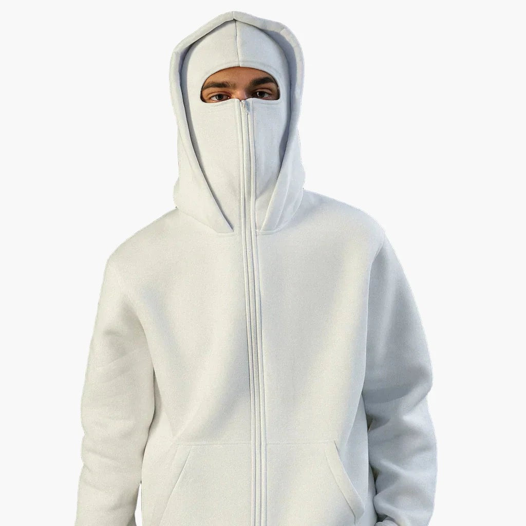 Alex | Unisex Urban Tech Zip Hoodie with Integrated Face Mask — image 11