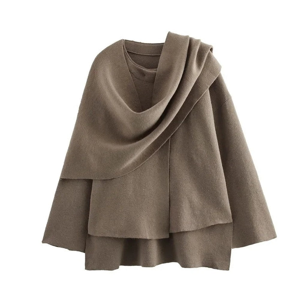 Women's Asymmetric Collar Jacket with Draped Neckline — image 1