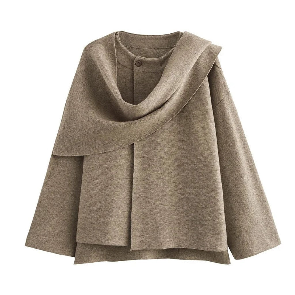 Women's Asymmetric Collar Jacket with Draped Neckline — image 2