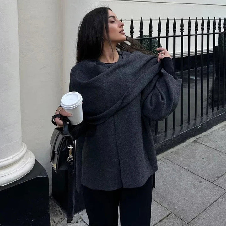 Women's Asymmetric Collar Jacket with Draped Neckline — image 4