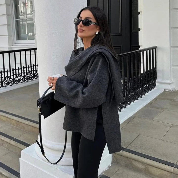 Women's Asymmetric Collar Jacket with Draped Neckline — image 5