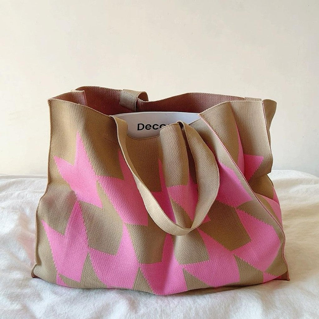 Lightweight Knit Tote Bag with Geometric Print | Grace — image 1
