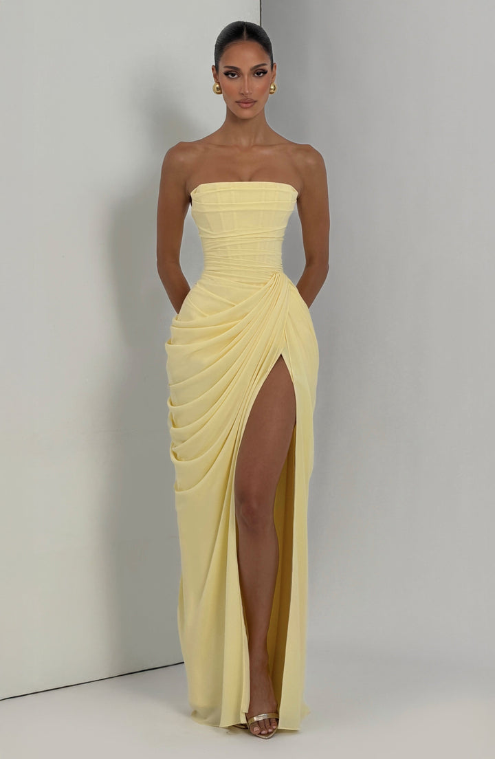 Lois strapless corset maxi dress with high slit