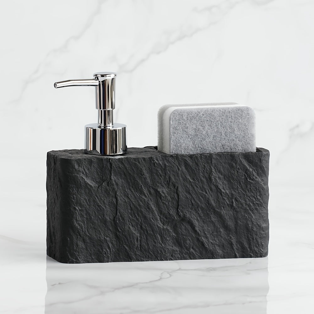 Stone-Style Soap Dispenser with Sponge Holder – Elegant and Practical for Kitchen or Bathroom