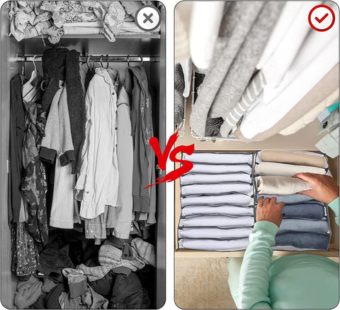 Wardrobe organiser bags for folded, crease-free clothes in drawers and wardrobes