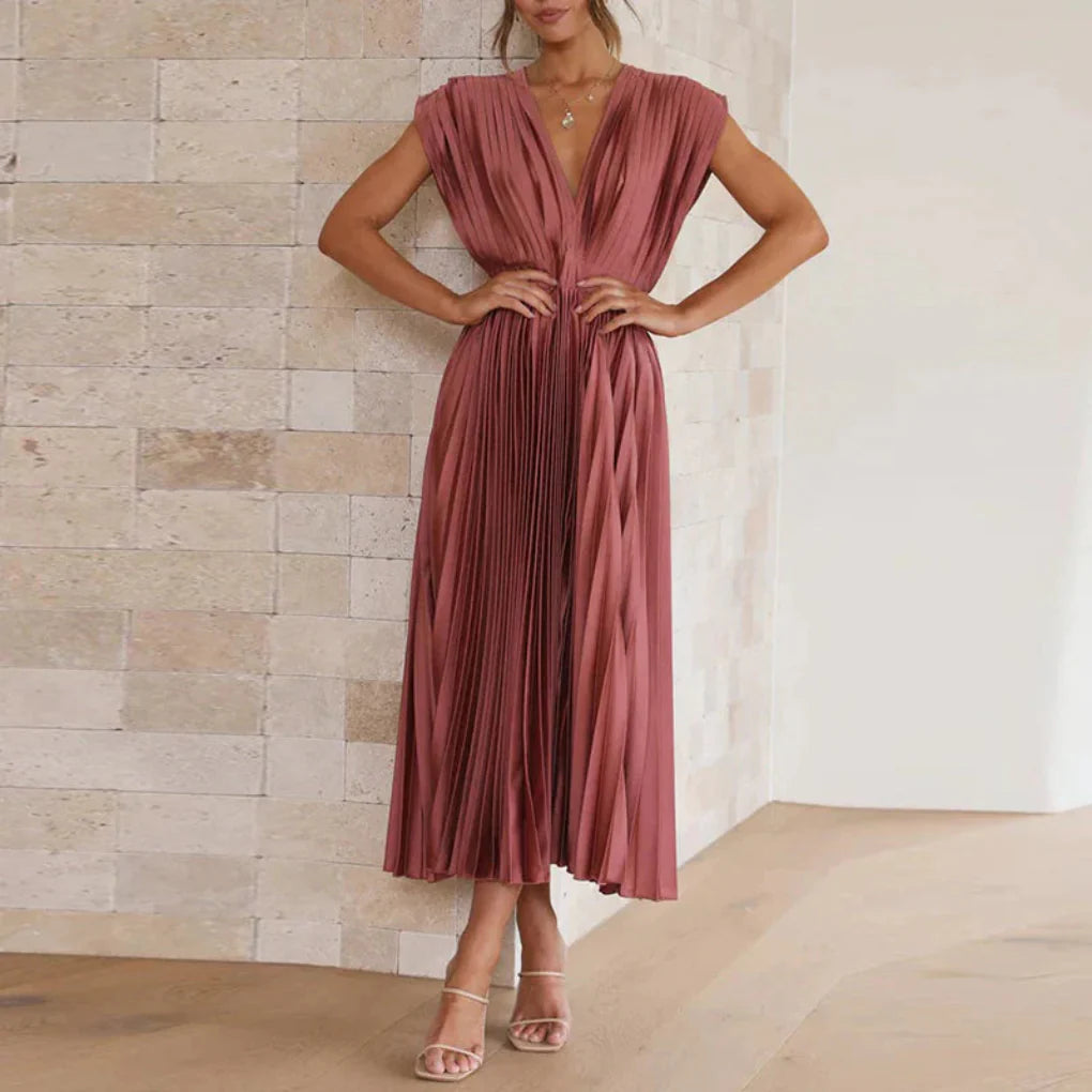 Women’s Modern V-Neck Sleeveless Dress – Chic Day-to-Evening Style
