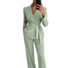 Women's Blazer and Trousers Set with Wrap Front and Tie Belt