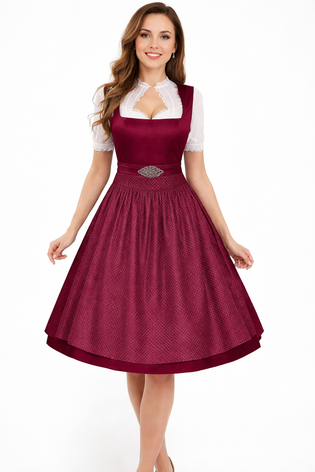 Women's Dirndl Set with Stand-Collar Blouse and Skirt