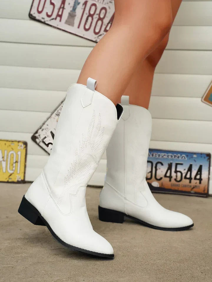 Women's PU Leather Cowboy Boots with Soft Lining - Clara
