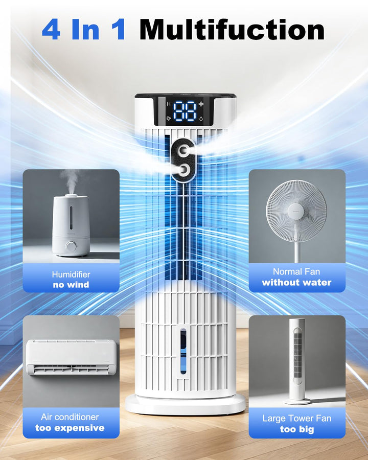 Portable 4-in-1 air cooler with remote control and timer