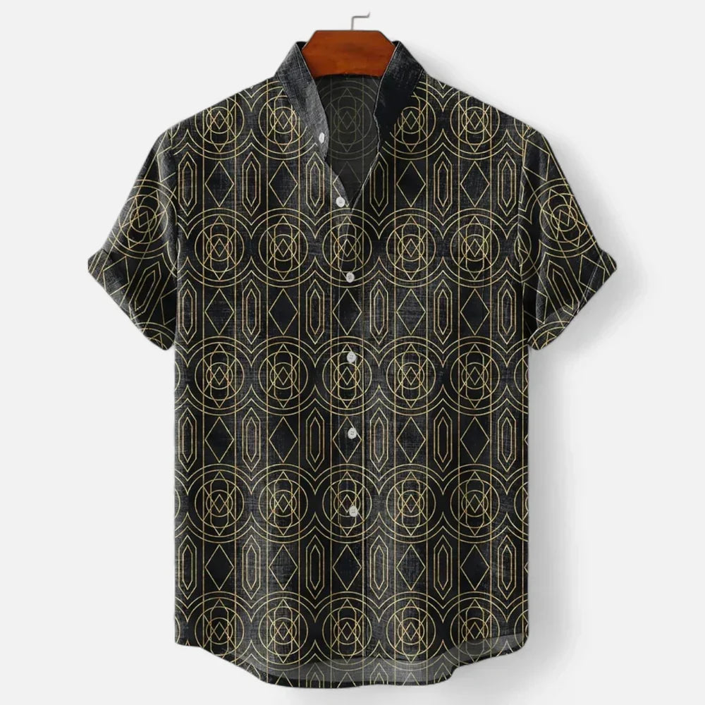 Men’s Premium Linen Artistic Print Short Sleeve Shirt
