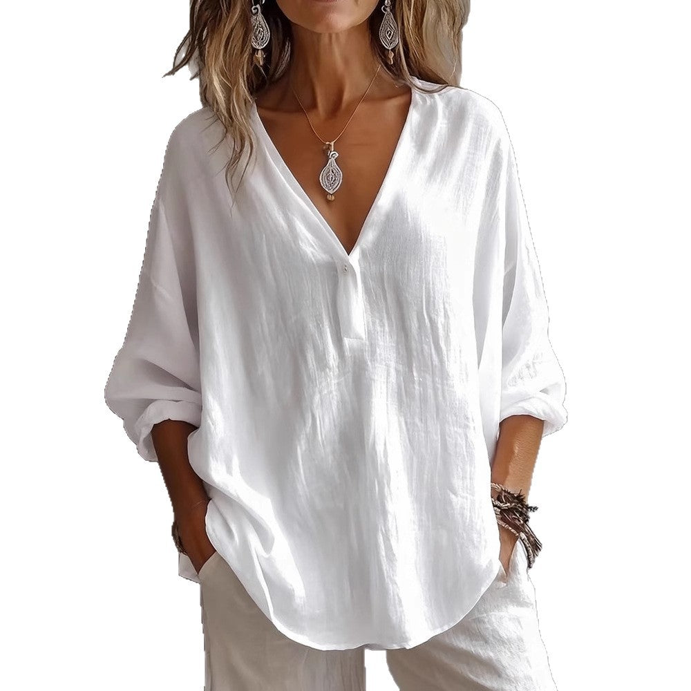 Womens Casual Loose Fashion Solid Color Long-Sleeve Top