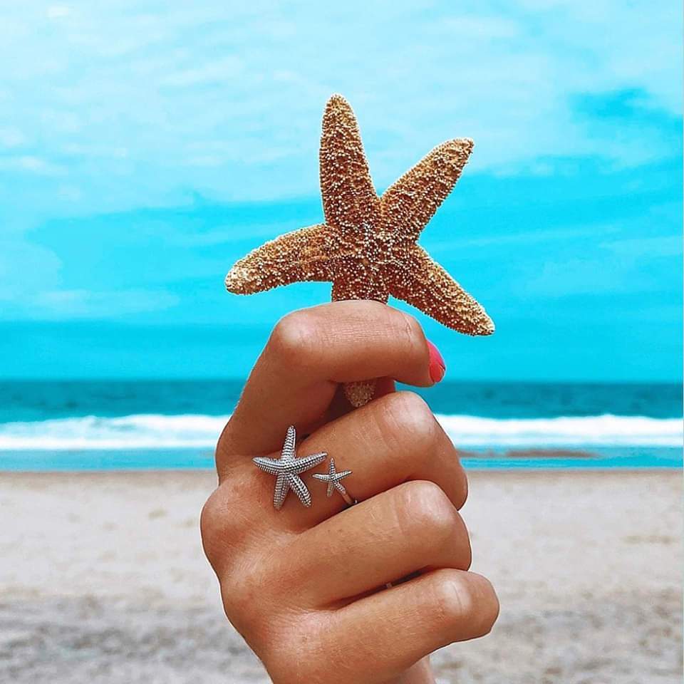 Elegant starfish ring in silver with gold accents