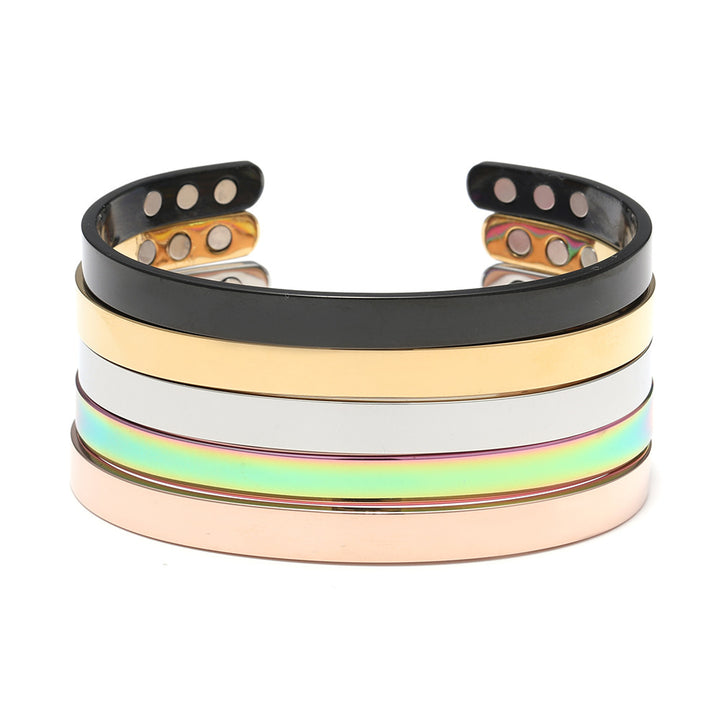 Stainless Steel Magnet Bracelet Wide Glossy Magnetic Therapy Opening