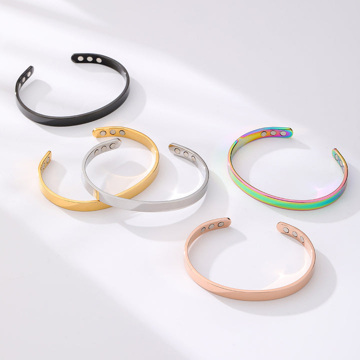 Stainless Steel Magnet Bracelet Wide Glossy Magnetic Therapy Opening