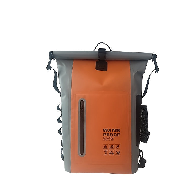 Waterproof 25L Backpack with Roll-Top Closure, Multiple Pockets, Sturdy Buckle Closure and Side Mesh Pocket