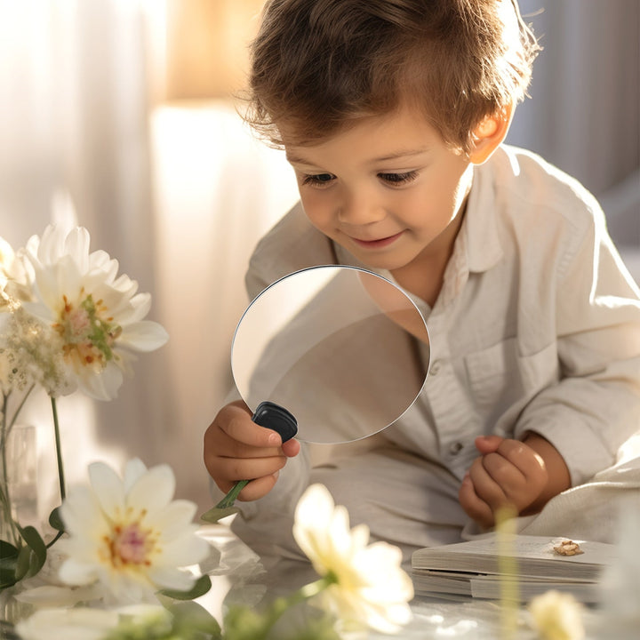 Hands-free magnifying glass with neck strap and 5X magnification