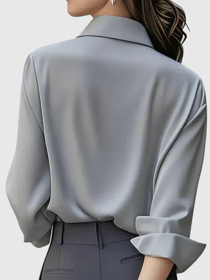 Women's long-sleeved satin blouse – elegant office blouse