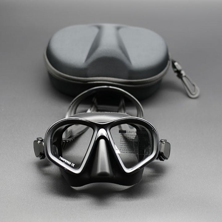 Gehärtete Tauchmaske mit Tasche - Taucherbrille mit Antifog und Kamerahalterung