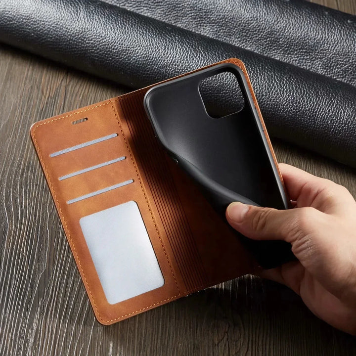 Premium Leather Magnetic iPhone Case for Men and Women