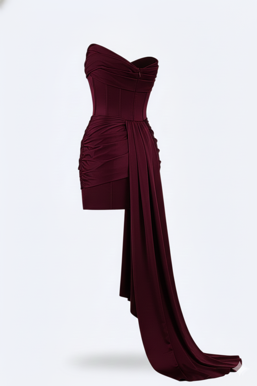 Elegant short evening dress for women - Burgundy