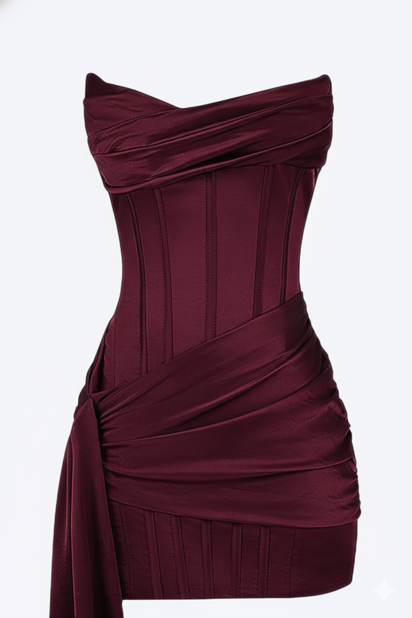 Elegant short evening dress for women - Burgundy