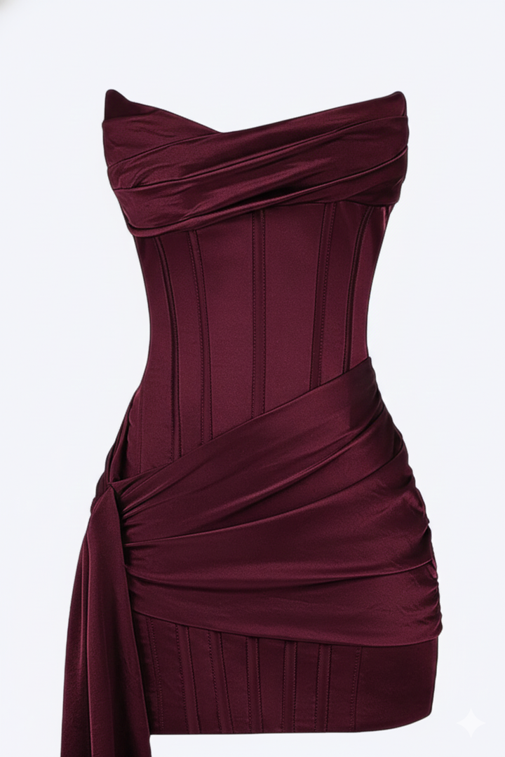 Elegant short evening dress for women - Burgundy