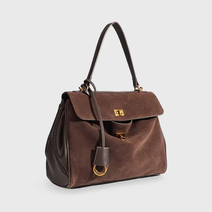 Luxury Suede Shoulder Bag with Vegan Leather Details