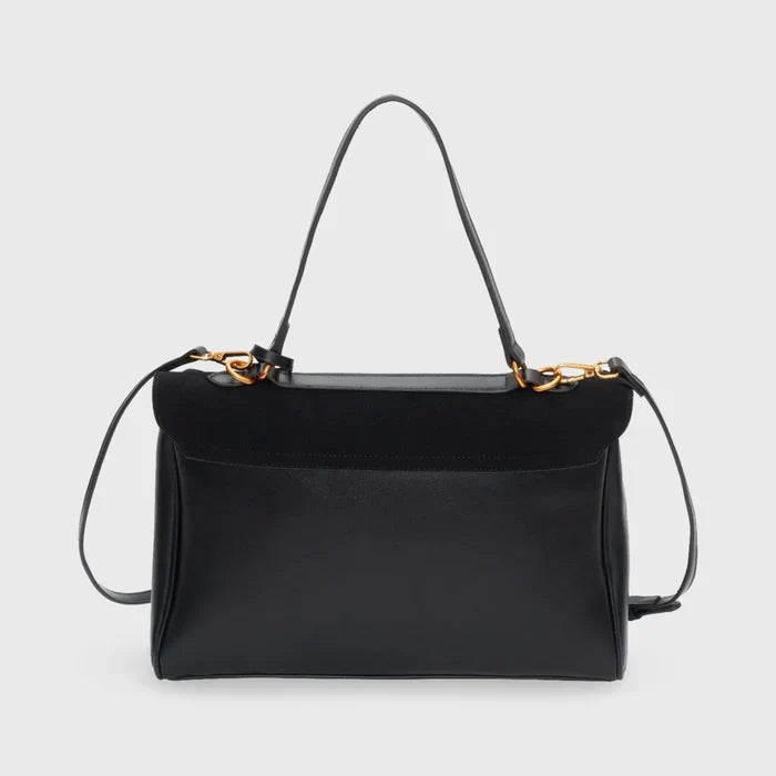 Luxury Suede Shoulder Bag with Vegan Leather Details