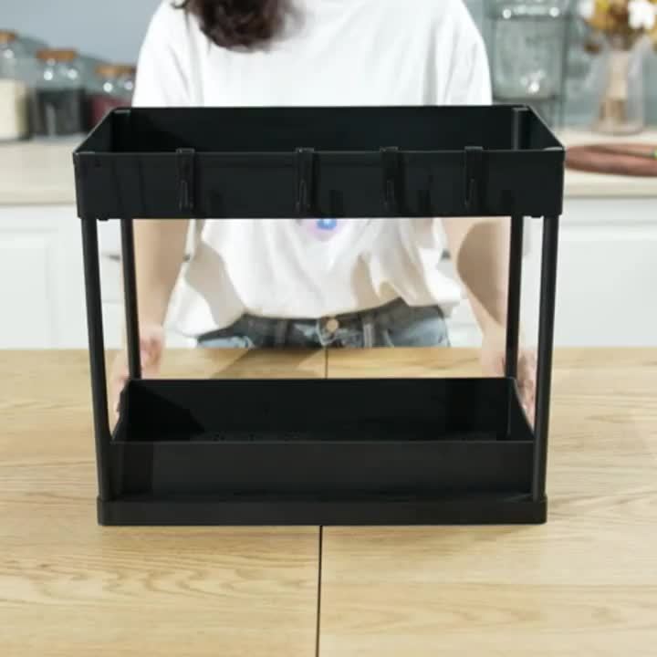 2-Tier Organiser with Hooks and Cup – Smart, Stable Storage System for Under the Sink or Worktop