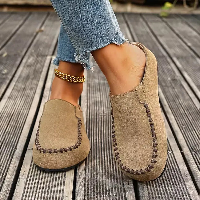 Slip-On Leather Sandals with Orthopaedic, Soft Suede-Look Upper and Flat Sole