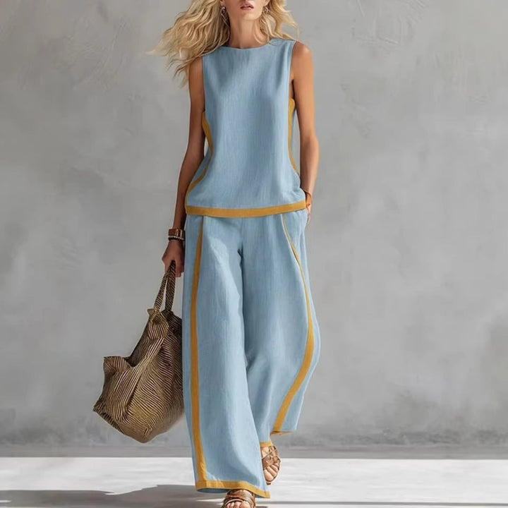 Summer Suits Round-neck Sleeveless Vest Top And High-waist Wide-leg Pants Casual Loose Set