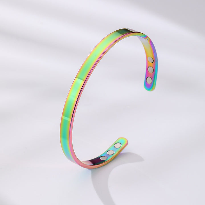 Stainless Steel Magnet Bracelet Wide Glossy Magnetic Therapy Opening