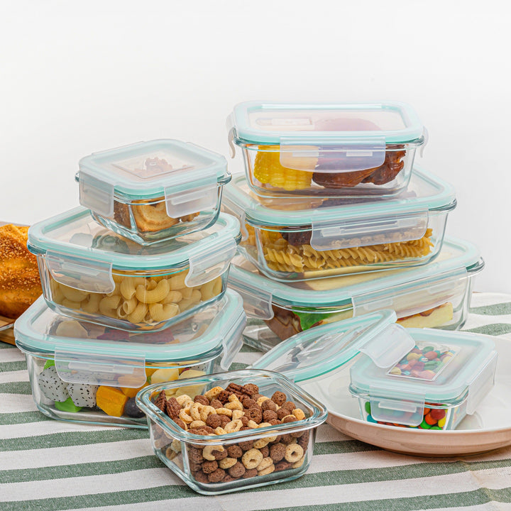 Set of 8 Glass Food Storage Containers – Bento Meal Prep Containers, Airtight, with Leak-Proof Lids, Suitable for Microwave, Oven, Freezer and Dishwasher, BPA-Free