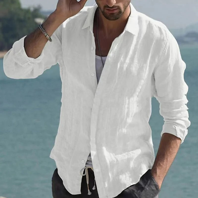 Men's Linen Shirt with Stand-Up Collar – Jam