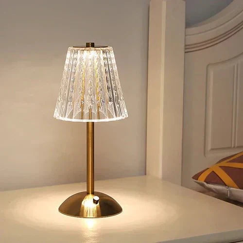 Elegant LED Table Lamp with Crystal Shade and Gold Finish – Touch Switch