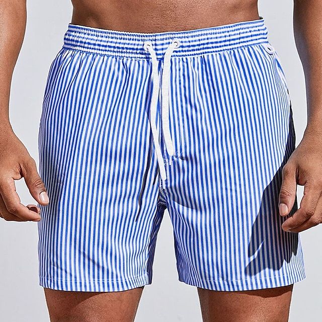 Men's Striped Swim Shorts with Drawstring Waist