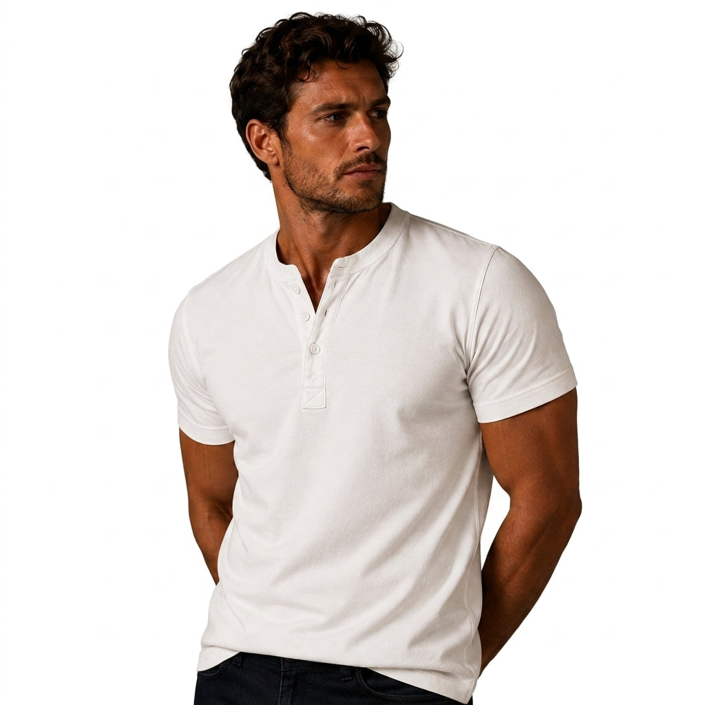 Men's Short-Sleeved Top with Three-Button Placket