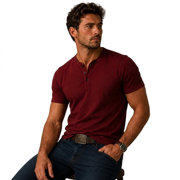 Men's Short-Sleeved Top with Three-Button Placket