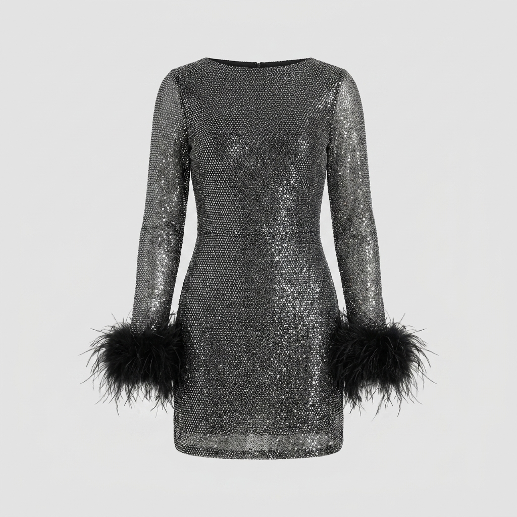 Round Neck Mini Dress with Fitted Waist