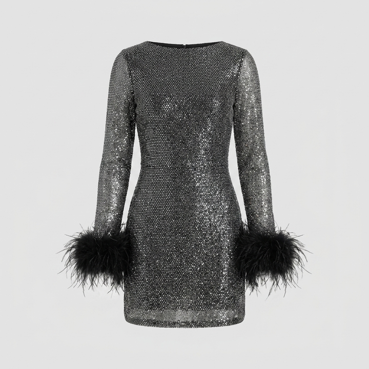 Round Neck Mini Dress with Fitted Waist
