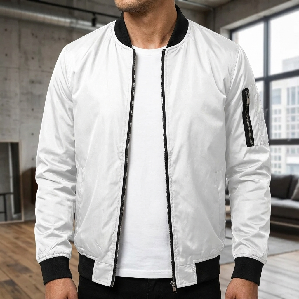 Men's  Zip‑Up Bomber Jacket with Sleeve Pocket
