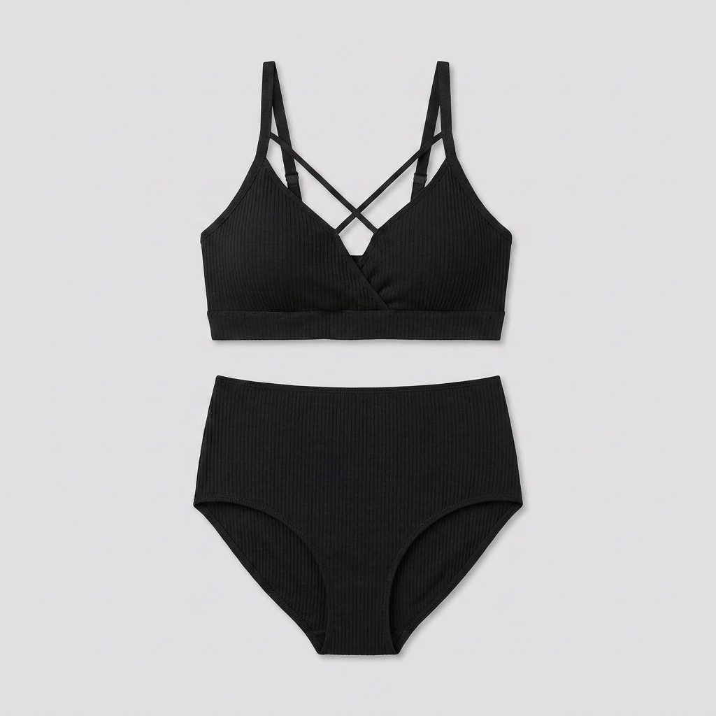 Plus Size Strappy Top & High Waist Bikini Set