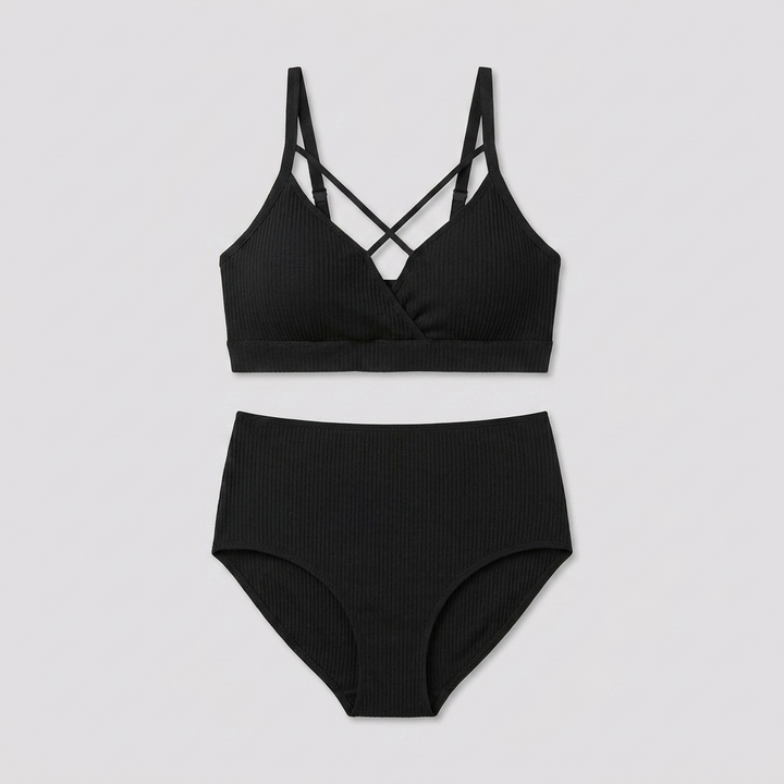Plus Size Strappy Top & High Waist Bikini Set