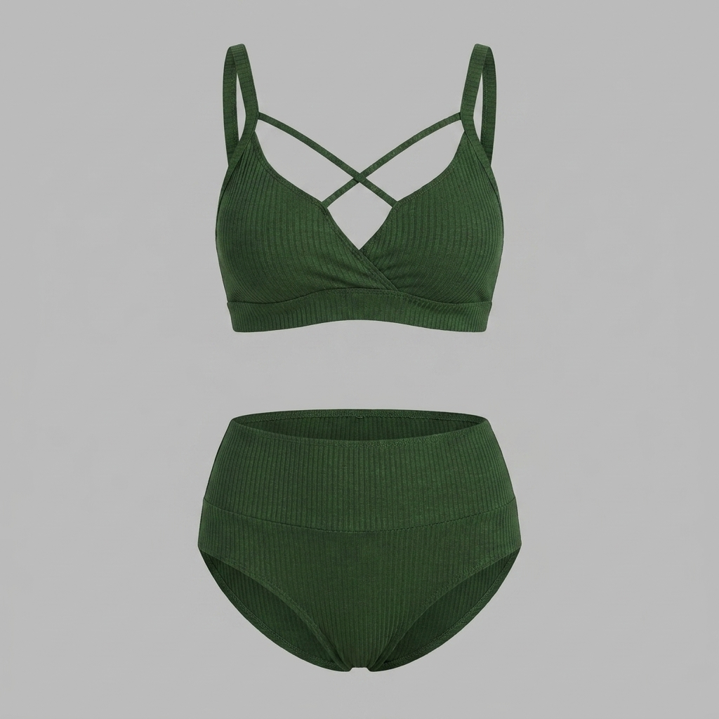 Plus Size Strappy Top & High Waist Bikini Set