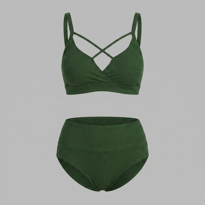 Plus Size Strappy Top & High Waist Bikini Set