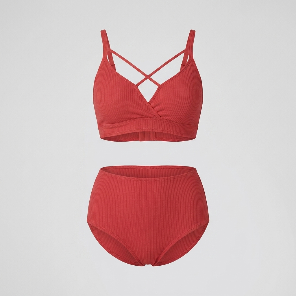 Plus Size Strappy Top & High Waist Bikini Set