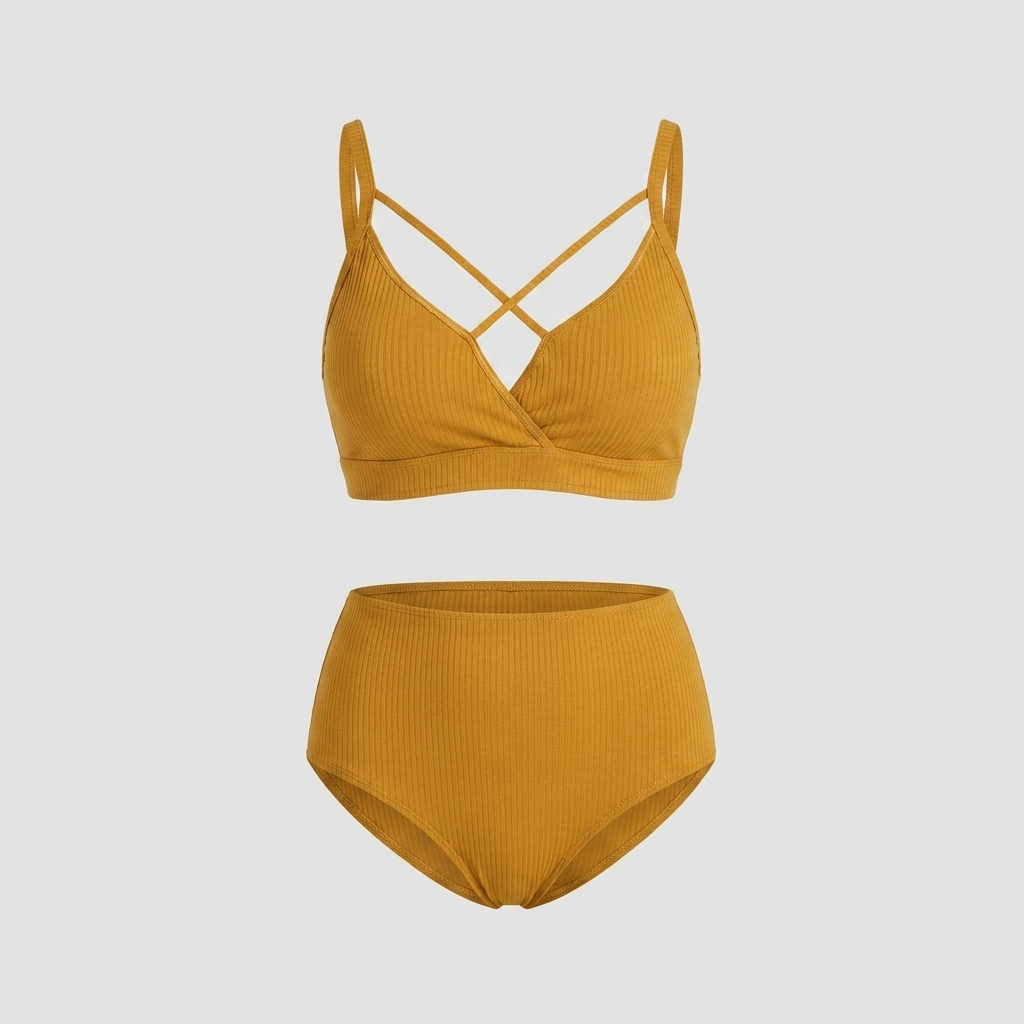 Plus Size Strappy Top & High Waist Bikini Set