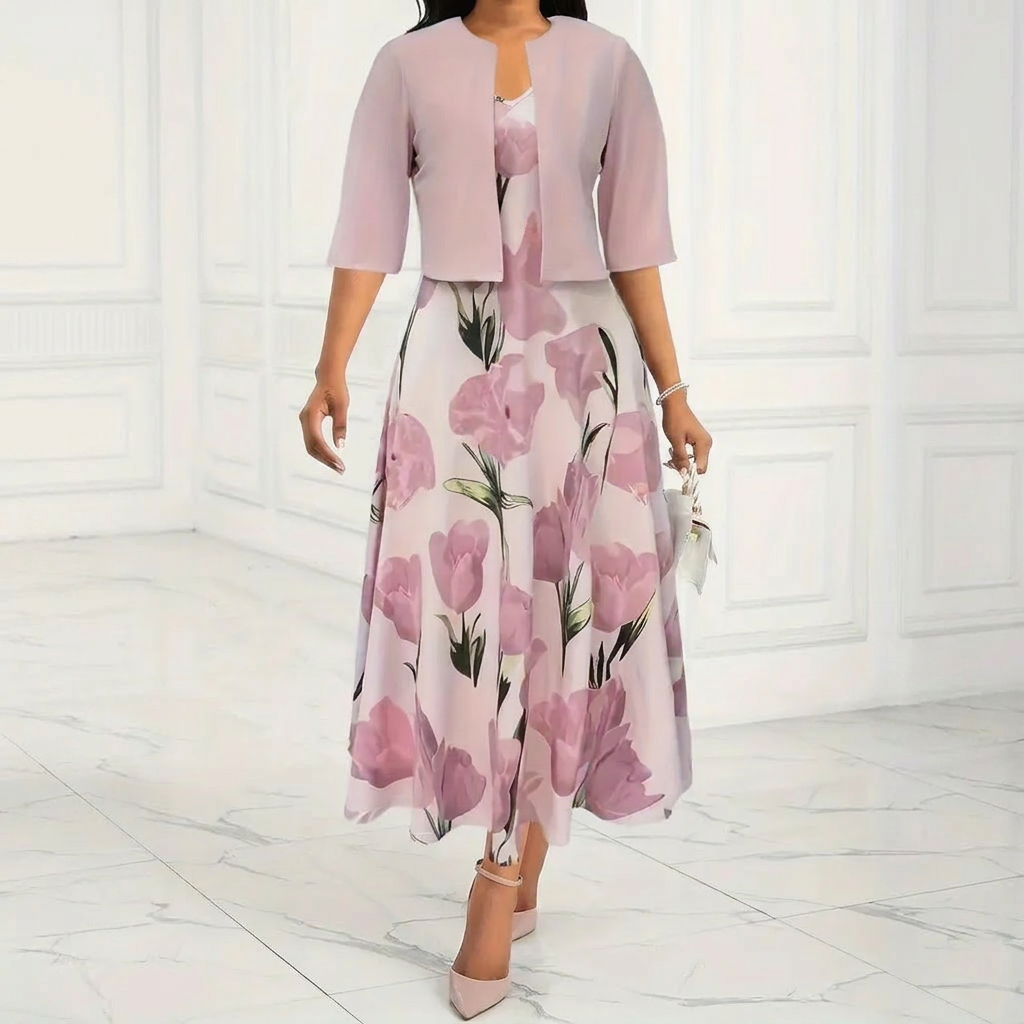 Women’s Floral Maxi Dress with Coordinating Cardigan