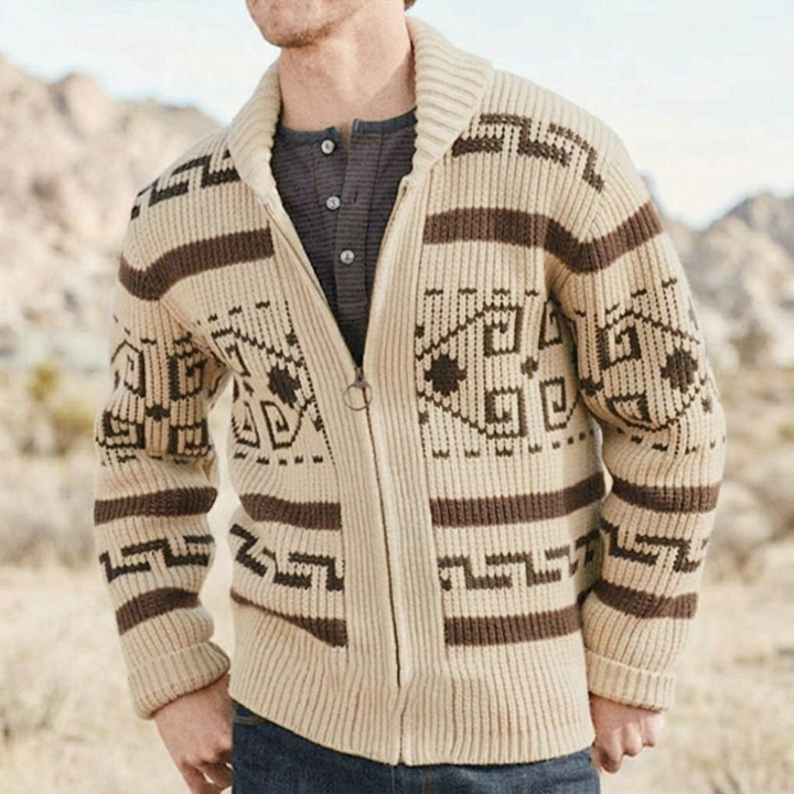 Men’s Geometric Knit Zip-Front Cardigan